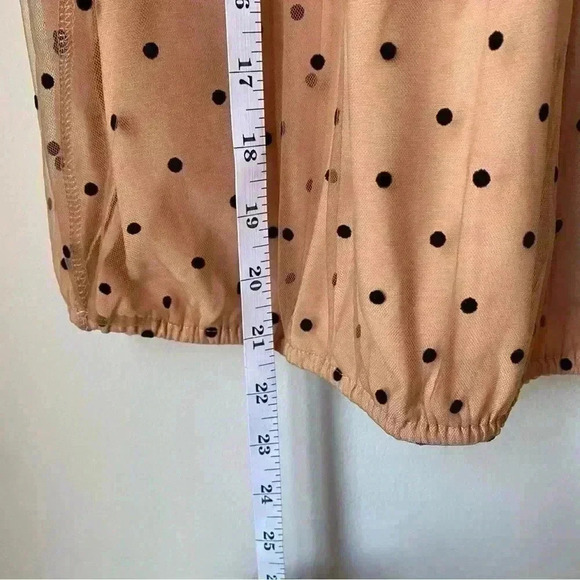 Banana Republic NWT Pink Mesh Top XS Black Polka Dots Button Neck Office Attire - Picture 12 of 13